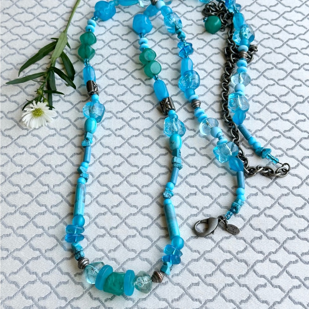 Korean Adjustable Blue Beaded Necklace